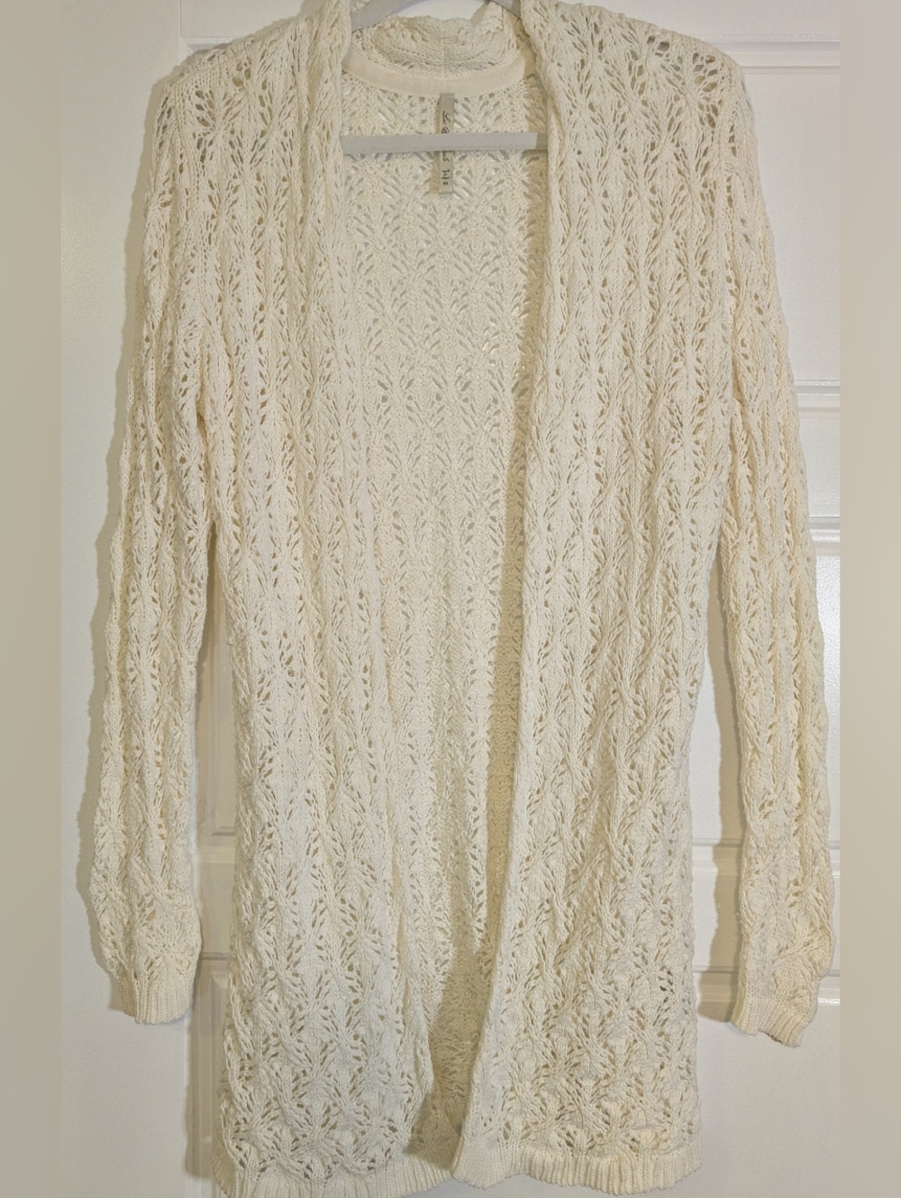 Open-Front Knit Cardigan Sweater in Cream